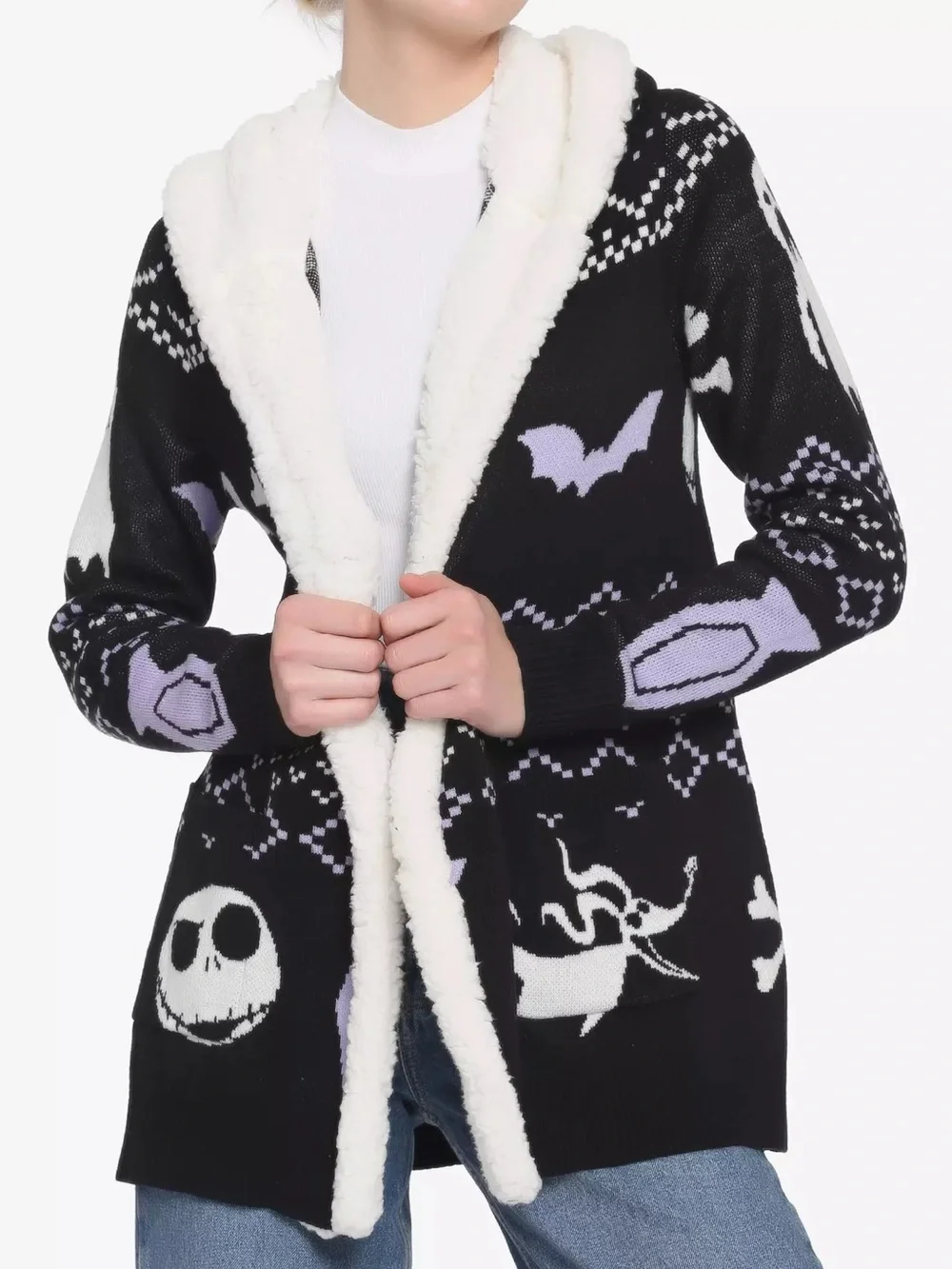 Disney Jack & Zero Sherpa Cardigan Large Nightmare Before Christmas Black Fuzzy
